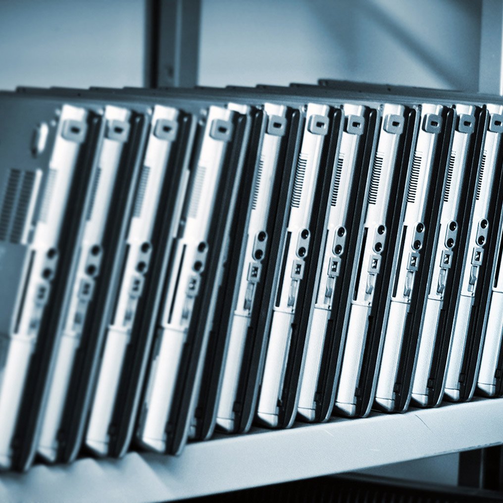 Computer equipment is stacked up